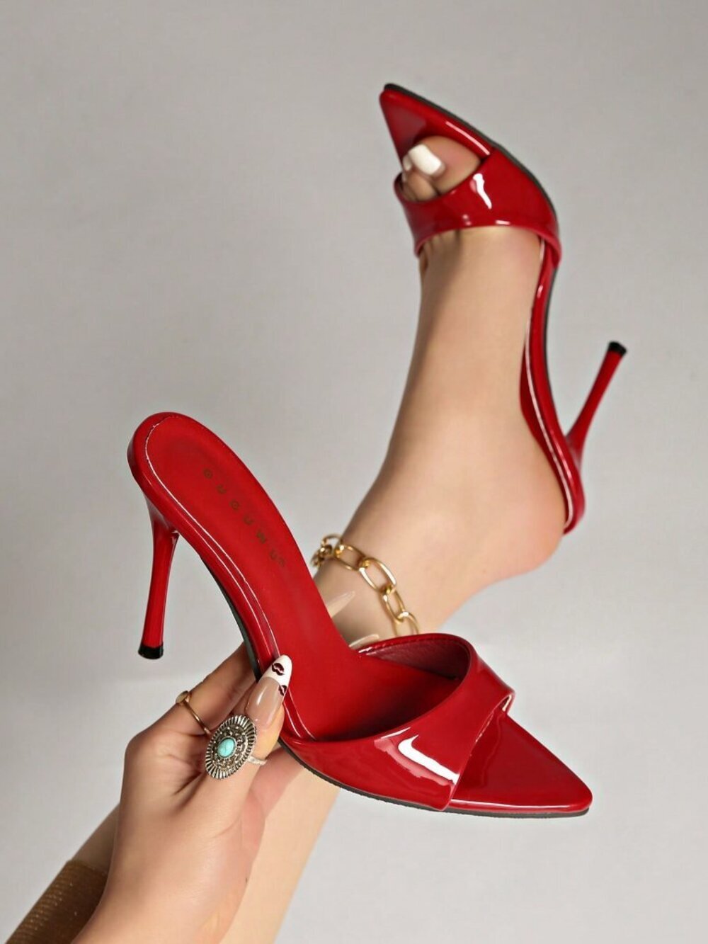 Red Sexy Women's Square Toe Slingback Stilettos High Heel Sandals - Picture 6 of 7